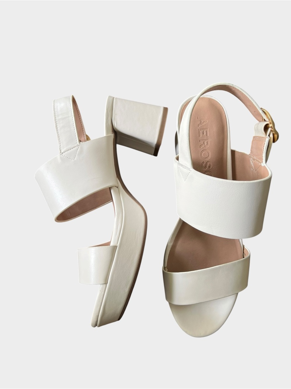 Aerosoles Camera Platform Sandals Size 10 Eggshell Leather Block Heel